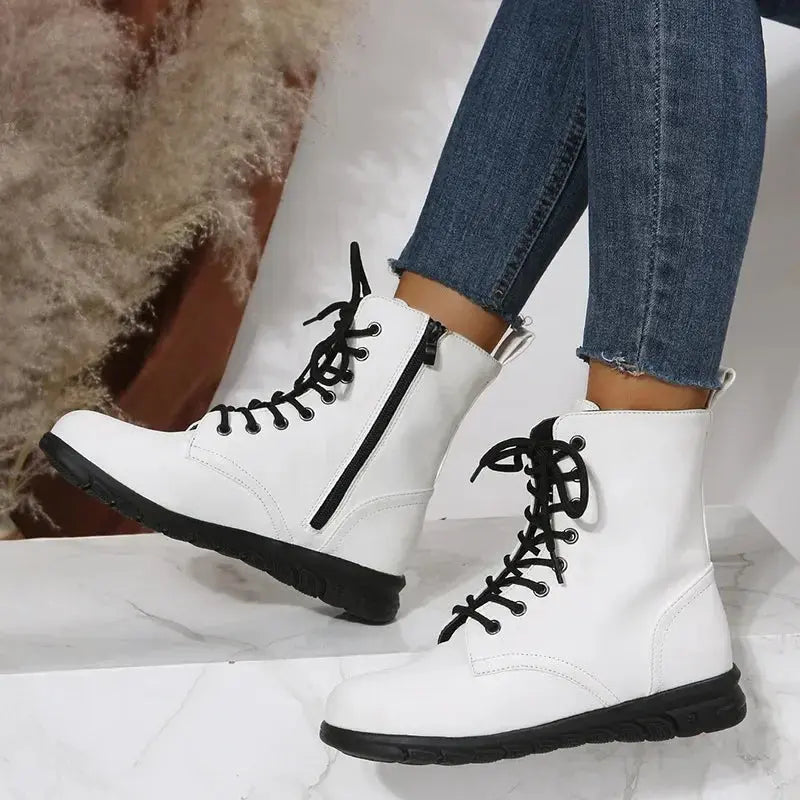 2023 Fashion Women Genuine Leather Boots Black Zapatos Para Mujeres Comfort Winter Ankle Boots Luxury Motorcycle Shoes Warm