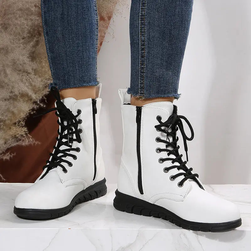 2023 Fashion Women Genuine Leather Boots Black Zapatos Para Mujeres Comfort Winter Ankle Boots Luxury Motorcycle Shoes Warm