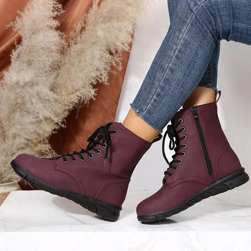 2023 Fashion Women Genuine Leather Boots Black Zapatos Para Mujeres Comfort Winter Ankle Boots Luxury Motorcycle Shoes Warm