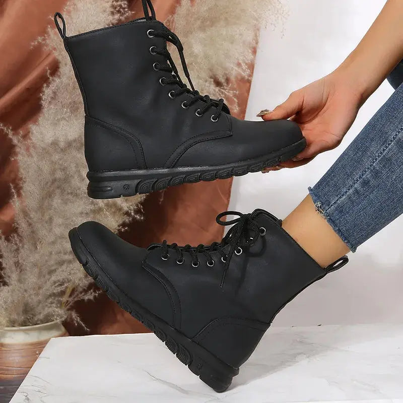 2023 Fashion Women Genuine Leather Boots Black Zapatos Para Mujeres Comfort Winter Ankle Boots Luxury Motorcycle Shoes Warm