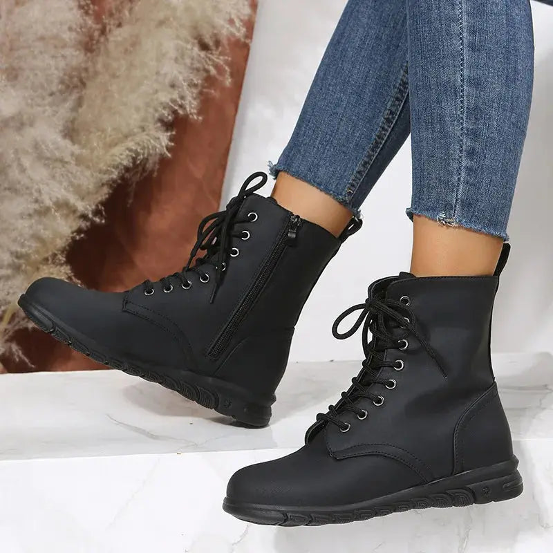 2023 Fashion Women Genuine Leather Boots Black Zapatos Para Mujeres Comfort Winter Ankle Boots Luxury Motorcycle Shoes Warm
