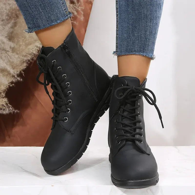 2023 Fashion Women Genuine Leather Boots Black Zapatos Para Mujeres Comfort Winter Ankle Boots Luxury Motorcycle Shoes Warm