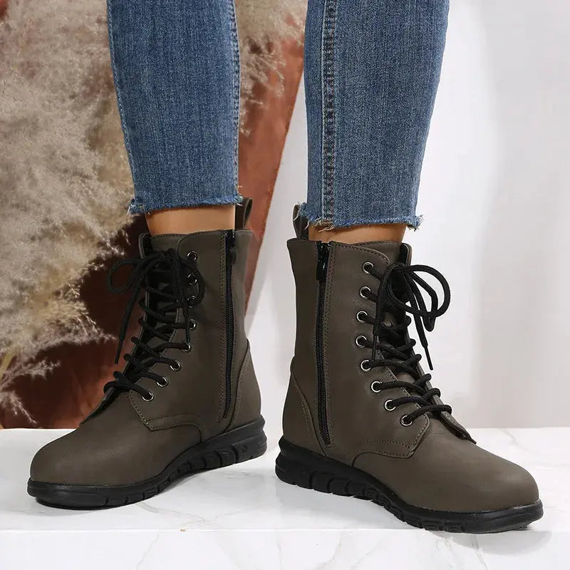 2023 Fashion Women Genuine Leather Boots Black Zapatos Para Mujeres Comfort Winter Ankle Boots Luxury Motorcycle Shoes Warm