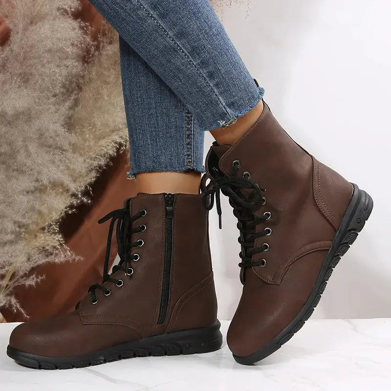 2023 Fashion Women Genuine Leather Boots Black Zapatos Para Mujeres Comfort Winter Ankle Boots Luxury Motorcycle Shoes Warm