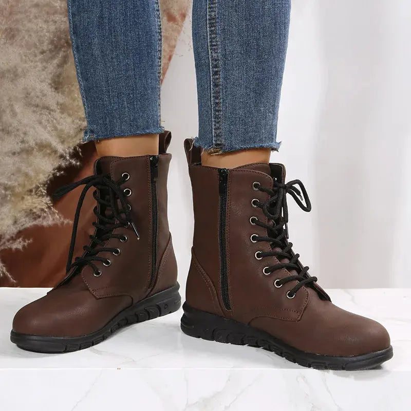 2023 Fashion Women Genuine Leather Boots Black Zapatos Para Mujeres Comfort Winter Ankle Boots Luxury Motorcycle Shoes Warm
