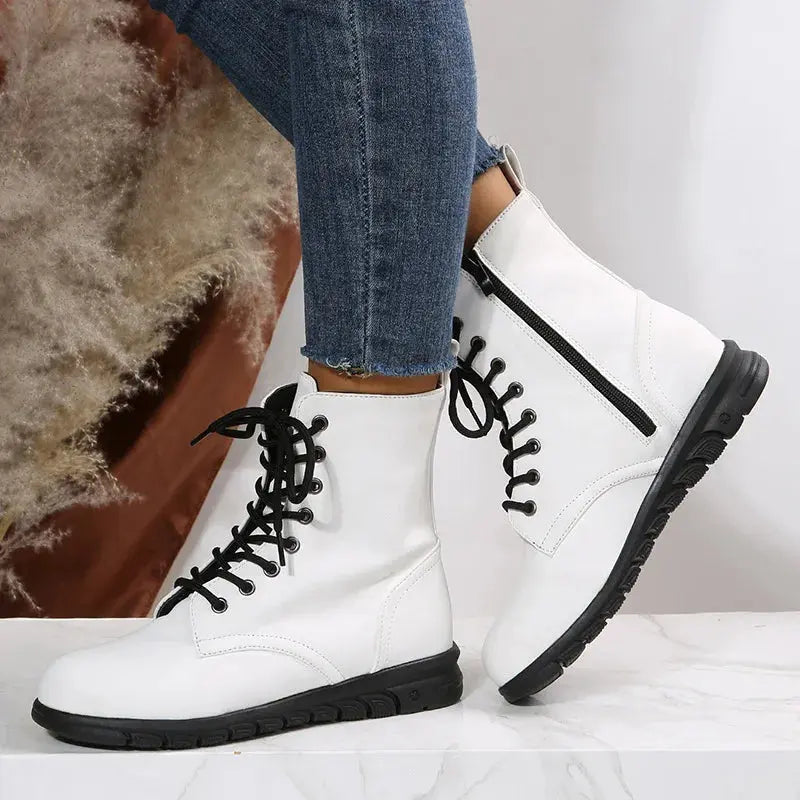 2023 Fashion Women Genuine Leather Boots Black Zapatos Para Mujeres Comfort Winter Ankle Boots Luxury Motorcycle Shoes Warm