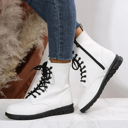 2023 Fashion Women Genuine Leather Boots Black  Zapatos Para Mujeres Comfort Winter Ankle Boots Luxury Motorcycle Shoes Warm 