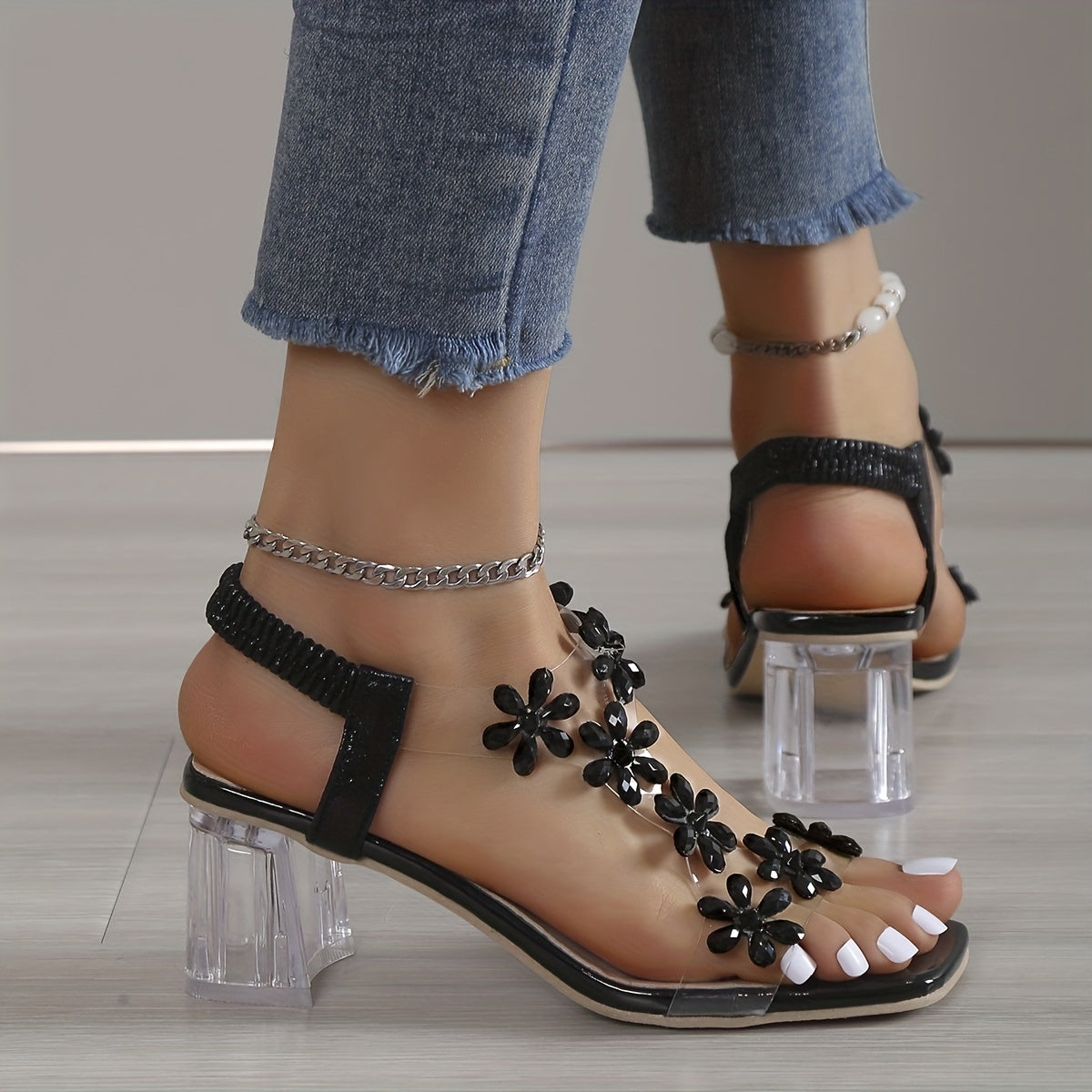ZARA – Sandales orthopédiques à talon avec strass