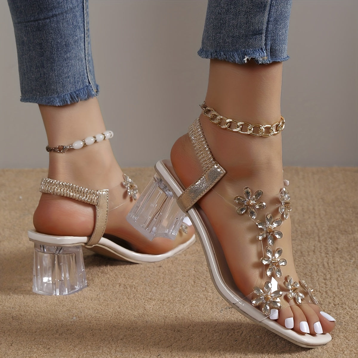 ZARA – Sandales orthopédiques à talon avec strass