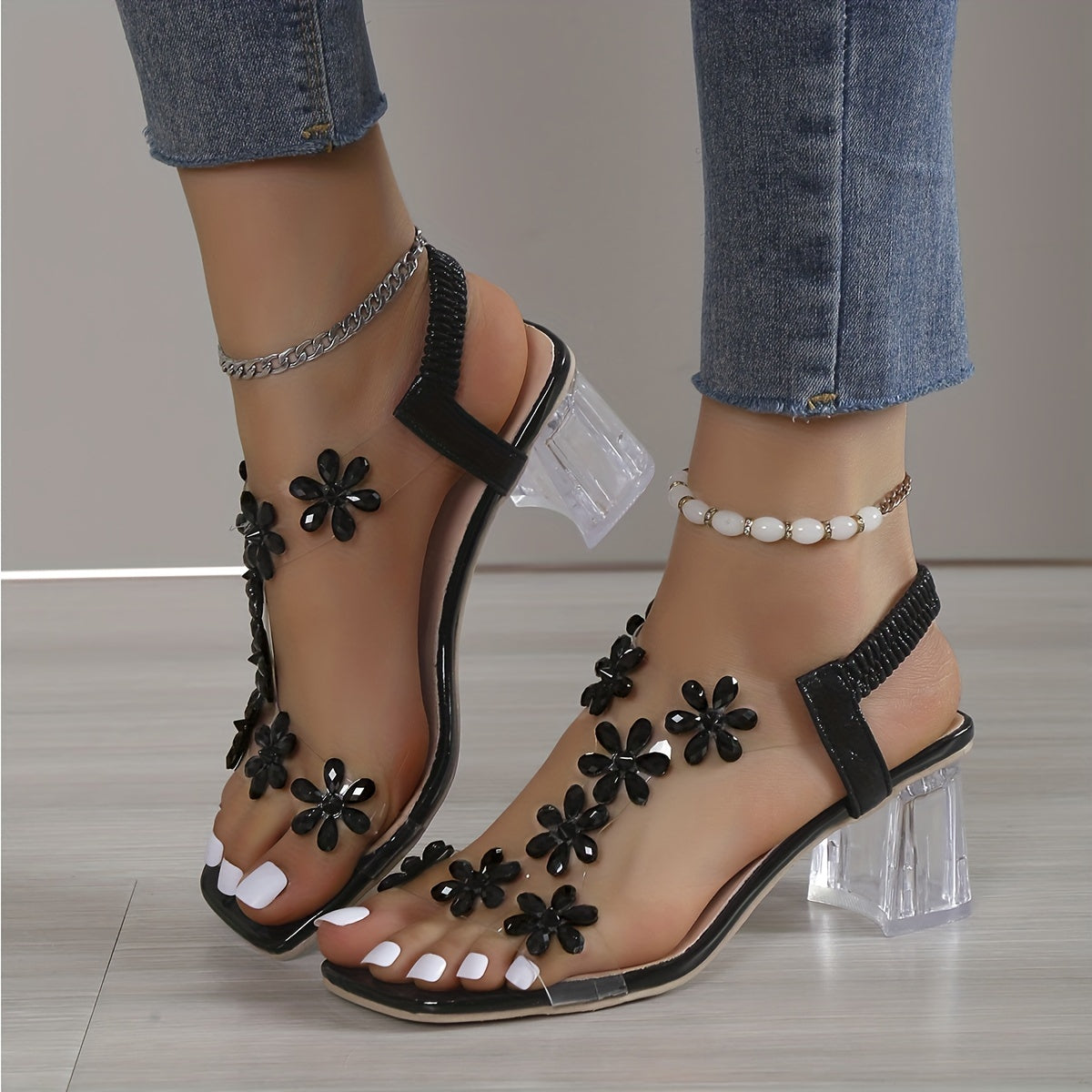 ZARA – Sandales orthopédiques à talon avec strass